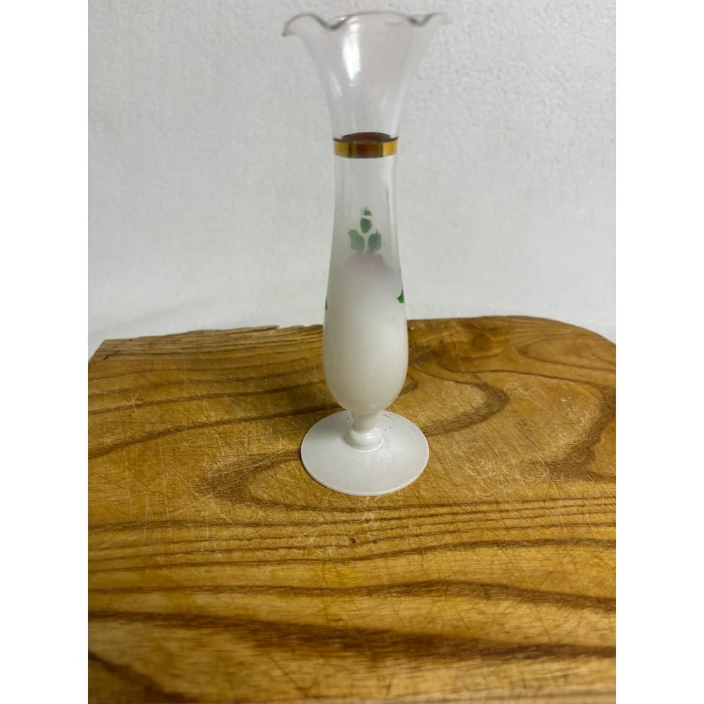 Vintage Style Unbranded White Frosted Hand Painted Floral Bud Vase